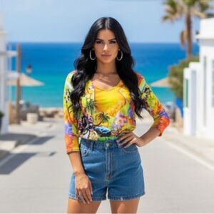 Valentina Colorful Abstract rhinestone guitar music Top size medium